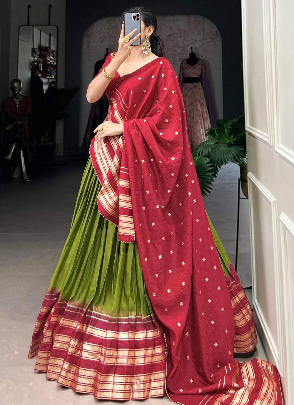 Chanderi Ceremonial, Festival, Mehandi & Sangeet A - Line Lehenga L3627