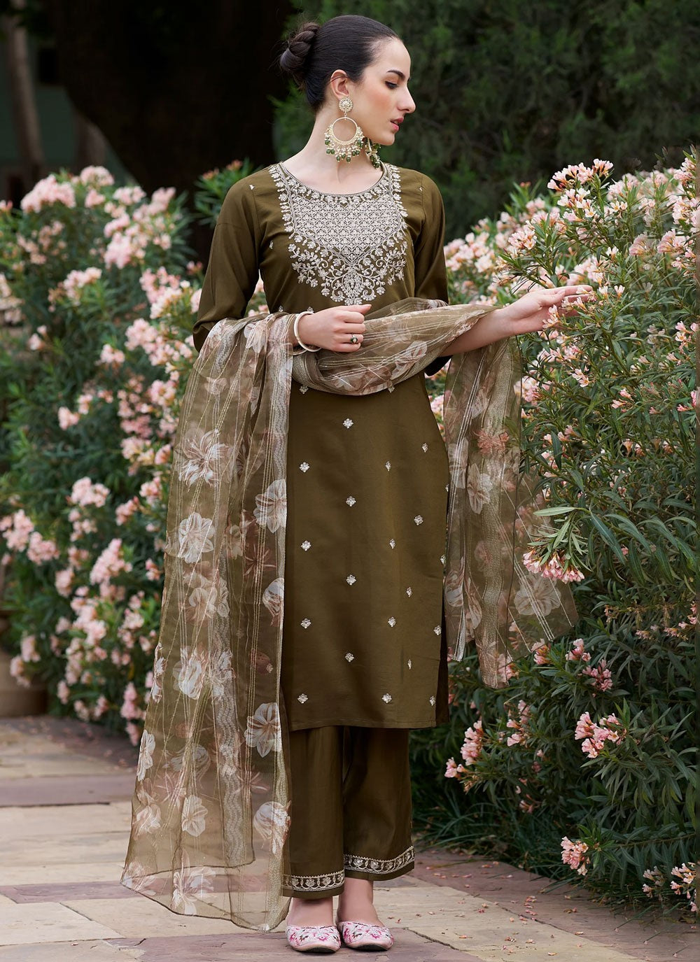 Pant Style Suit Embroidered Green T6986