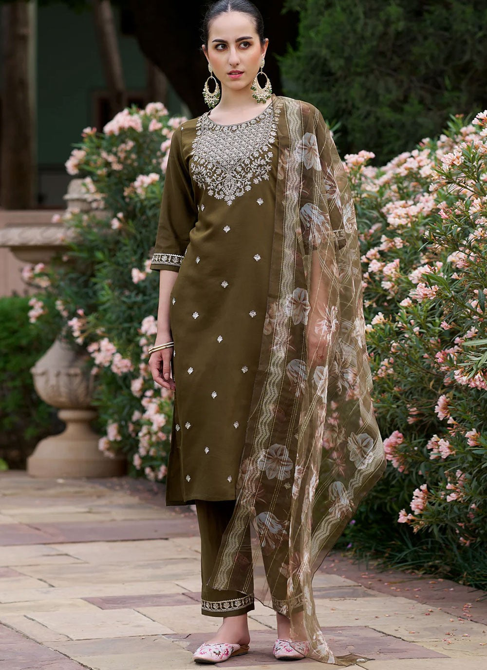 Pant Style Suit Embroidered Green T6986