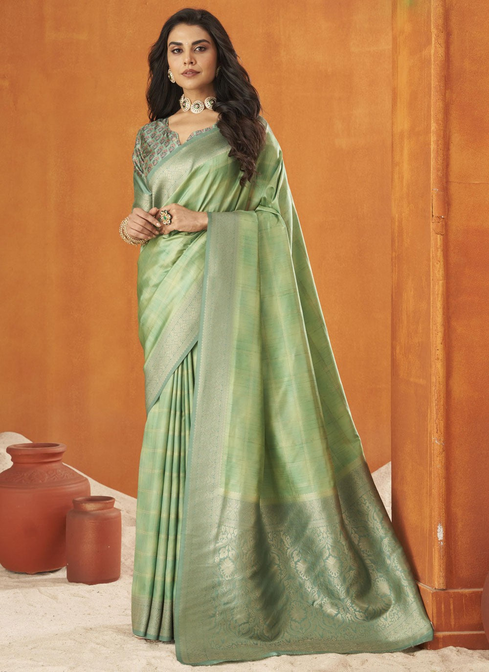 Classic Saree Weaving Zari Green Silk Saree S13504