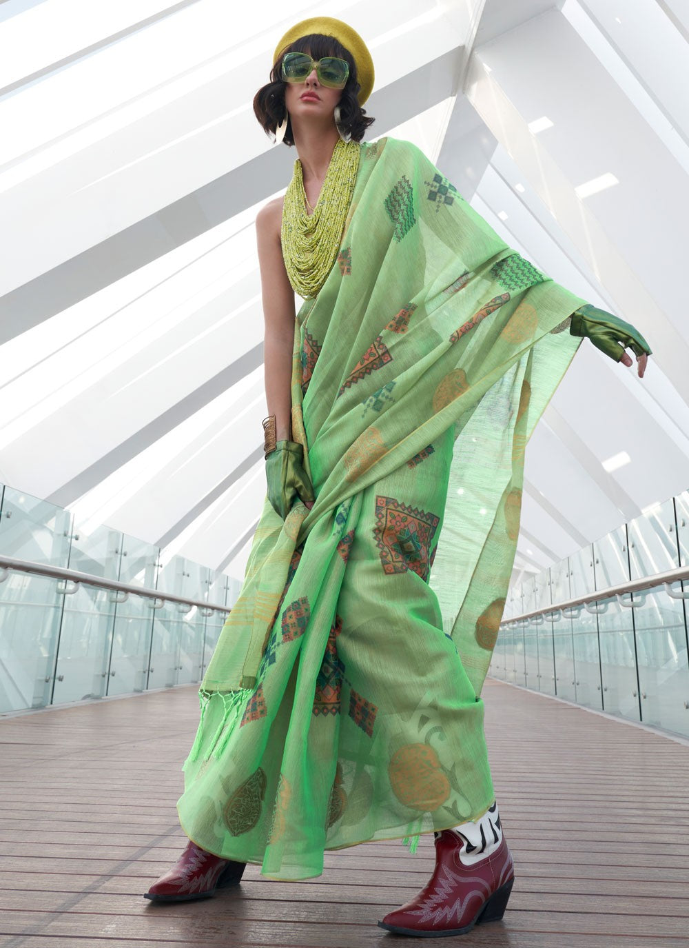 Trendy Printed Tissue Saree - S5728