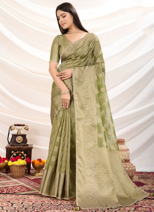 Woven Silk Green Designer Saree S14921