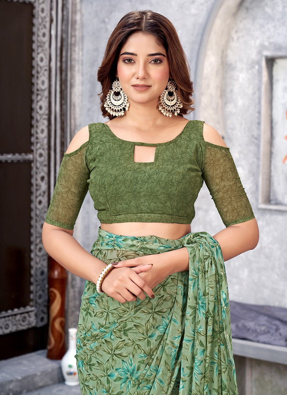 Trendy Printed Chiffon Saree - S5106