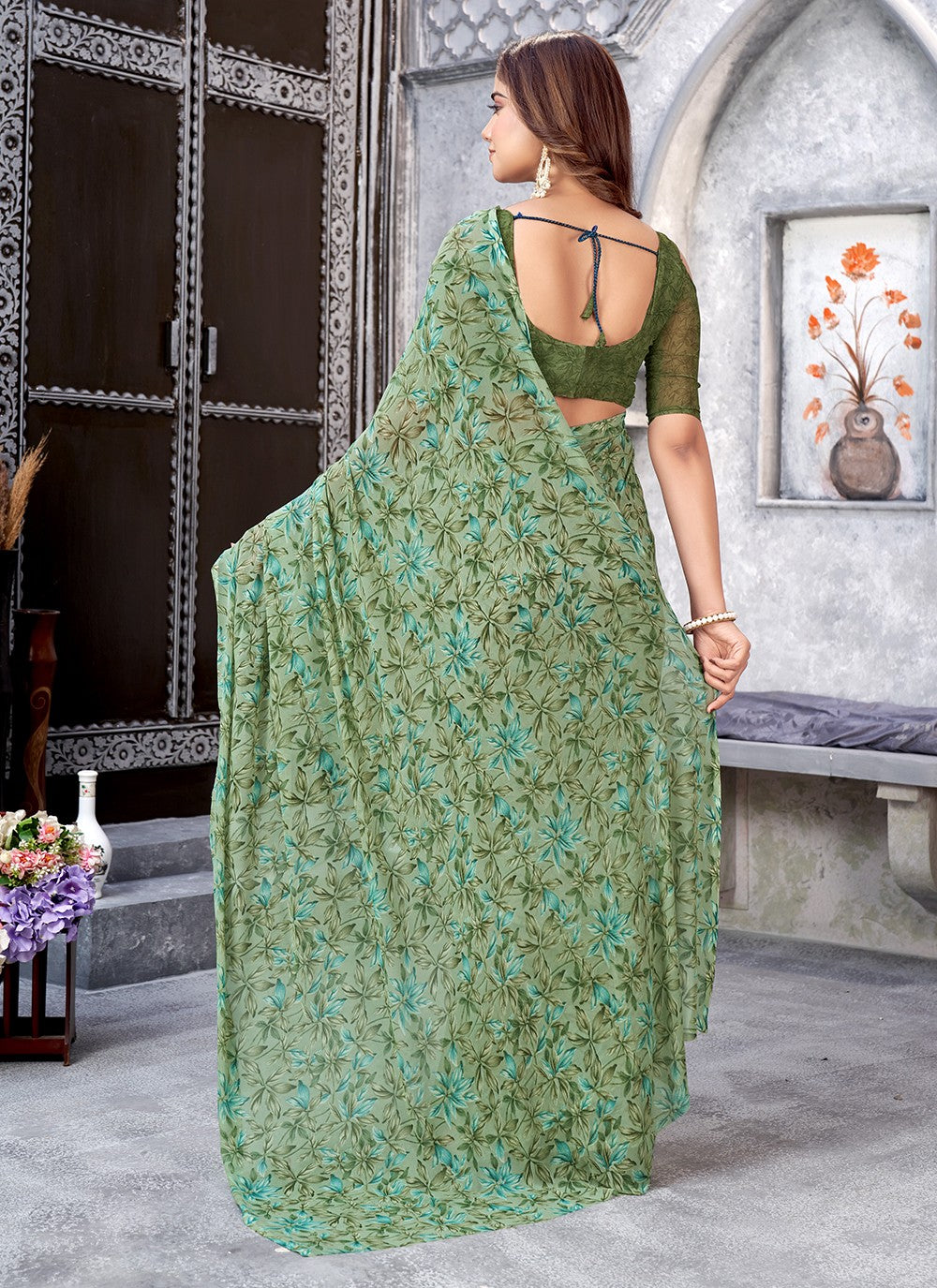Trendy Printed Chiffon Saree - S5106