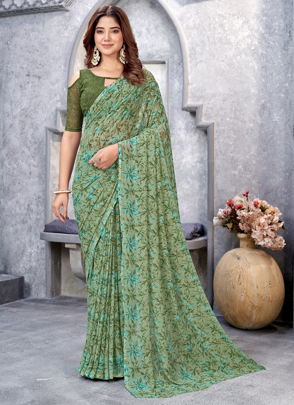 Trendy Printed Chiffon Saree - S5106