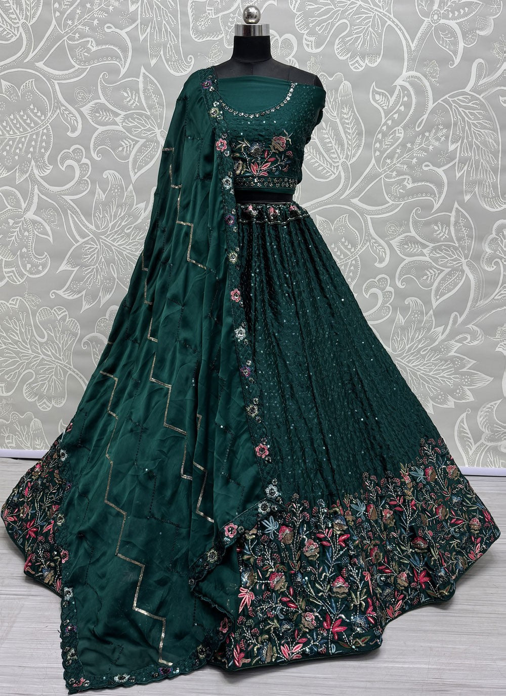 Embroidered Chinon Lehenga - L3057