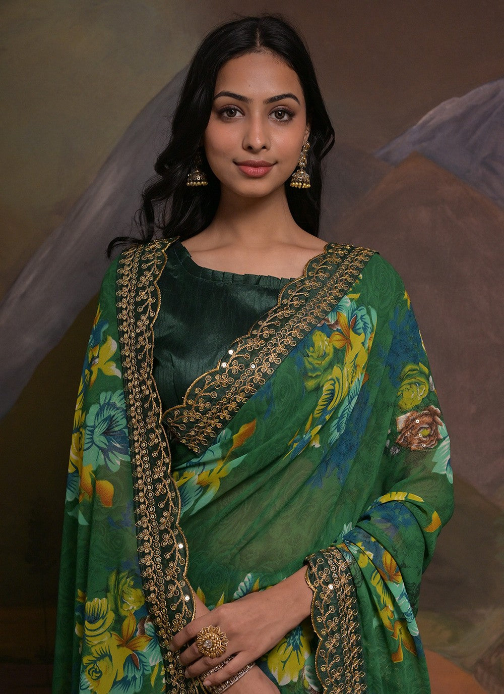 Trendy Border Work Georgette Saree - S5351