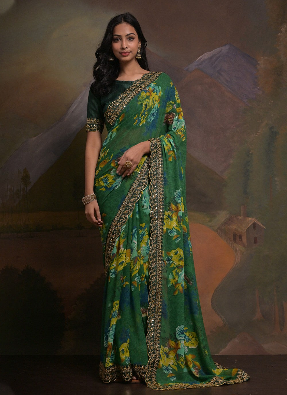 Trendy Border Work Georgette Saree - S5351