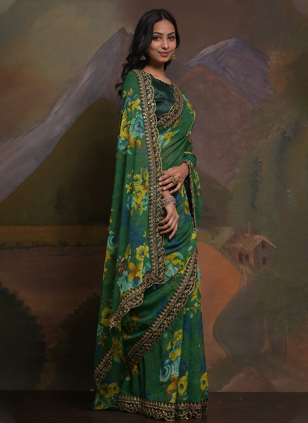 Trendy Border Work Georgette Saree - S5351