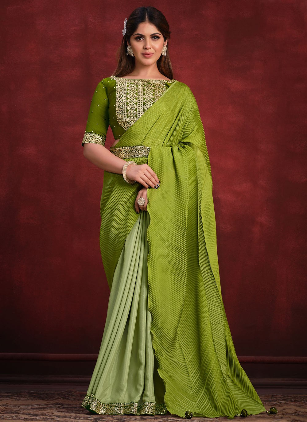 Embroidered Crepe Silk Green Classic Saree S15335