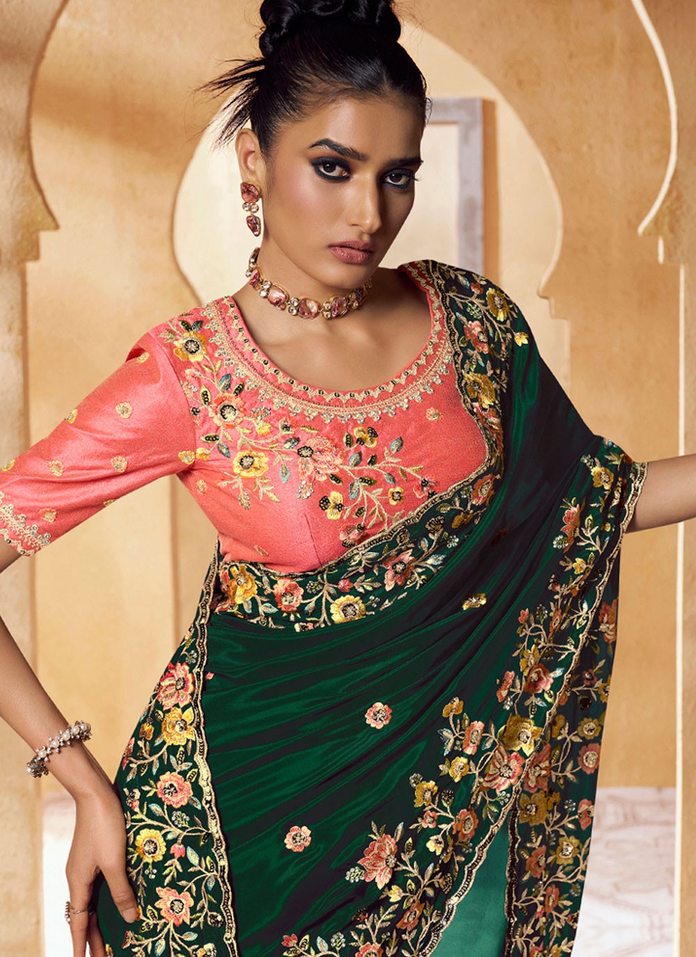 Classic Embroidered Pure Crepe Saree - S6397