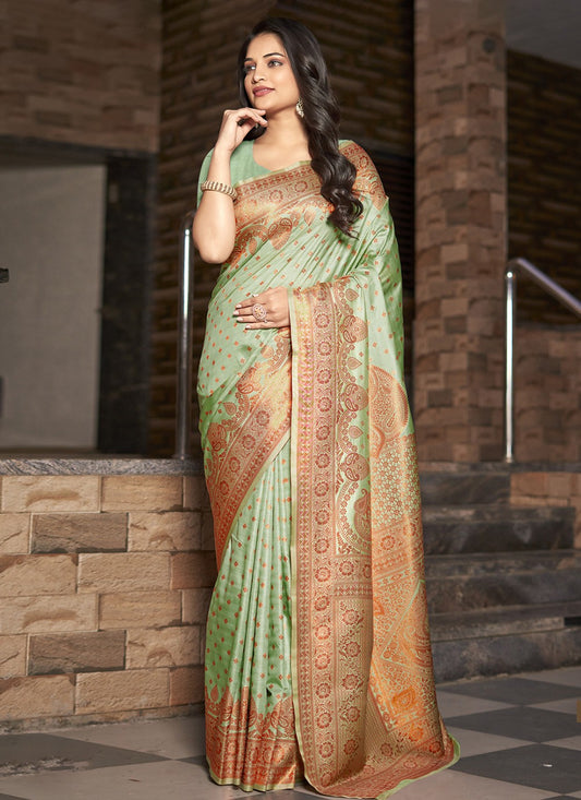 Weaving Zari Silk Green Saree S14596