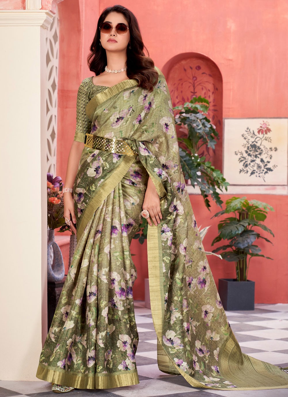 Checks Silk Green Classic Saree S15622
