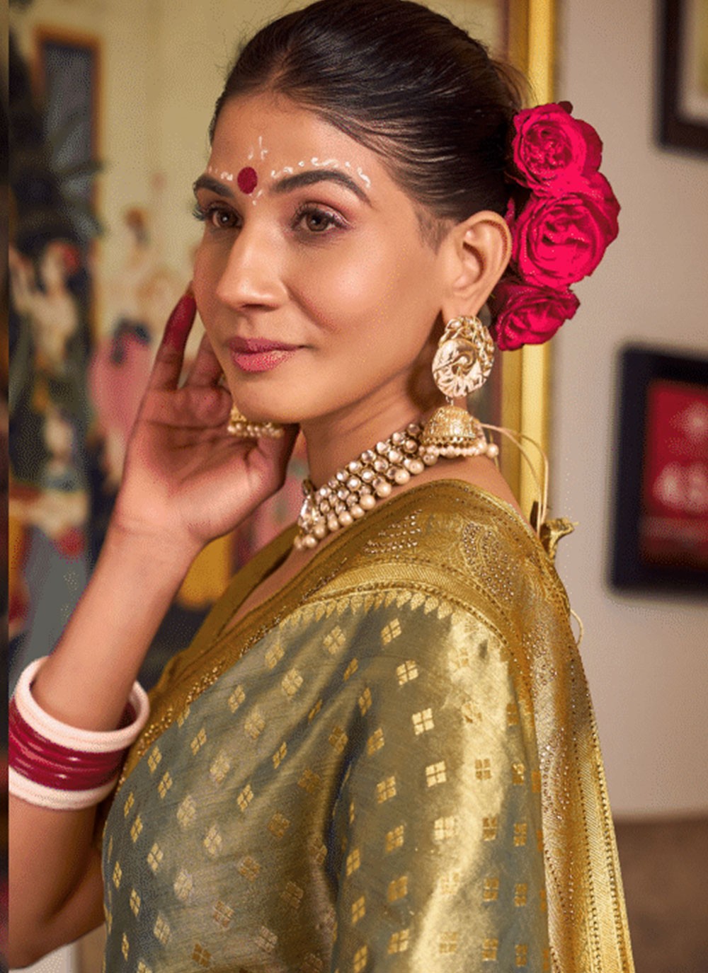 Classic Swarovski Silk, Tissue Saree - S6755