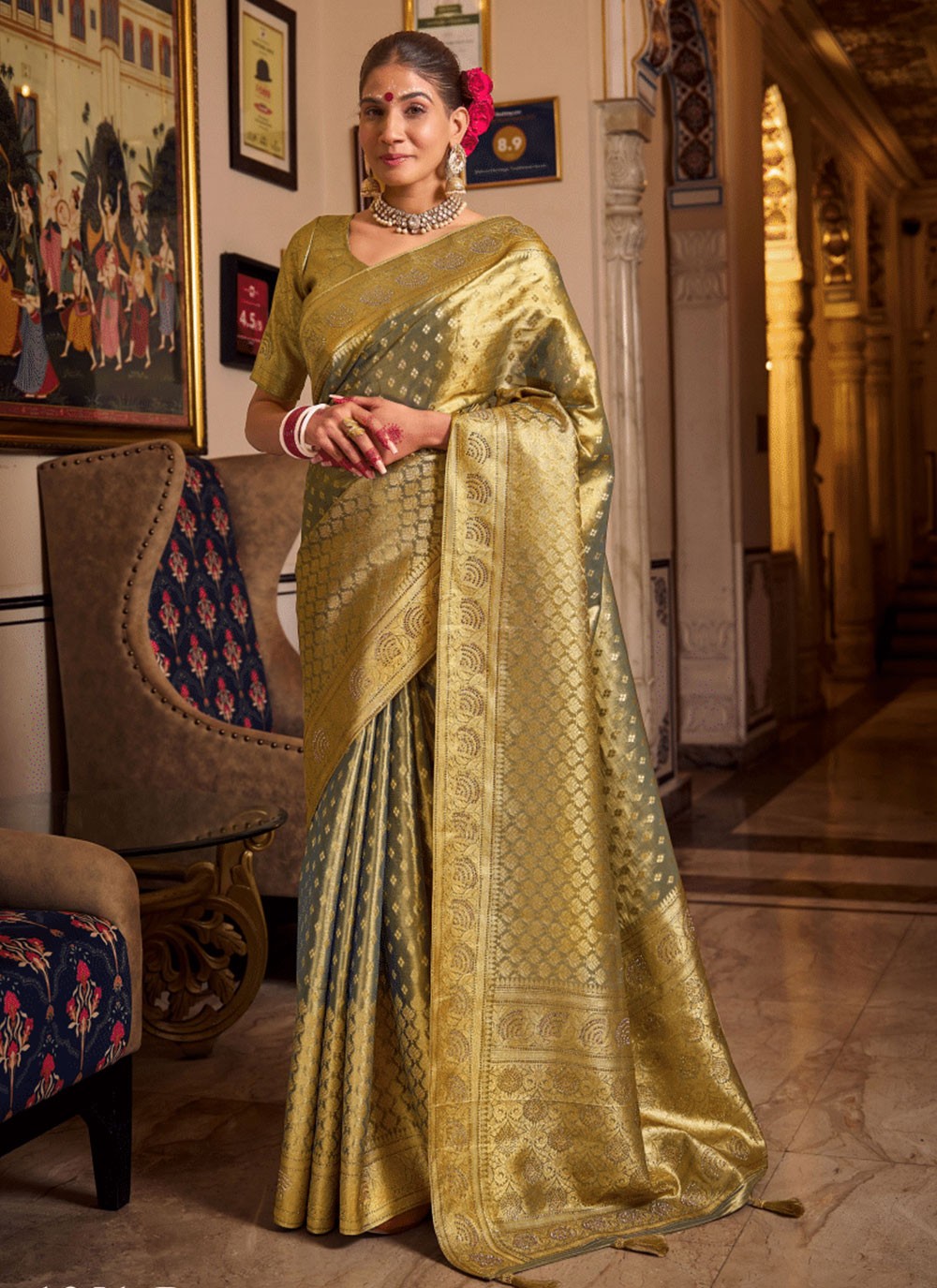 Classic Swarovski Silk, Tissue Saree - S6755