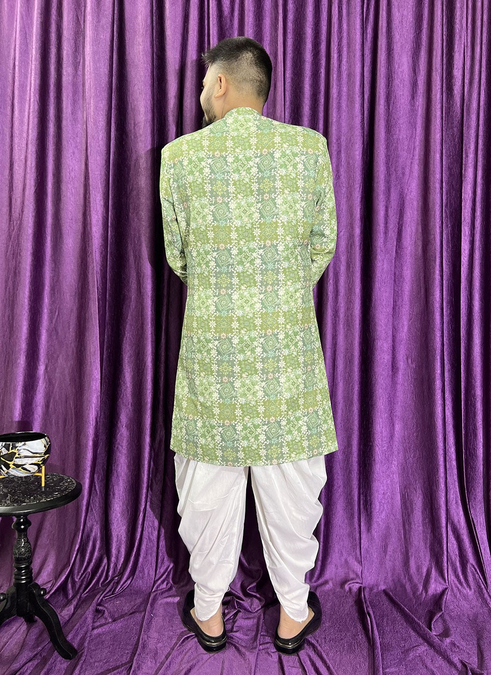 Embroidered Cotton Green Indo Western - M5683