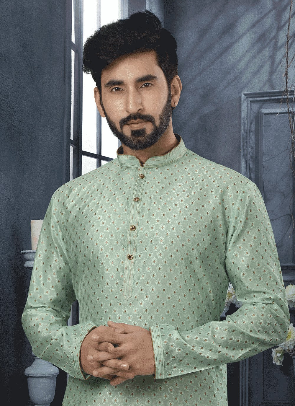 Thread Jacquard Green Kurta - M5641