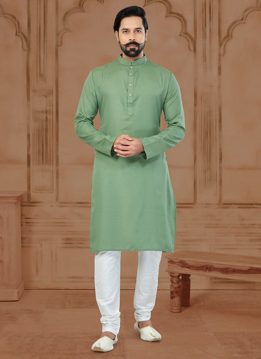 Fancy Work Silk Green Kurta - M5765