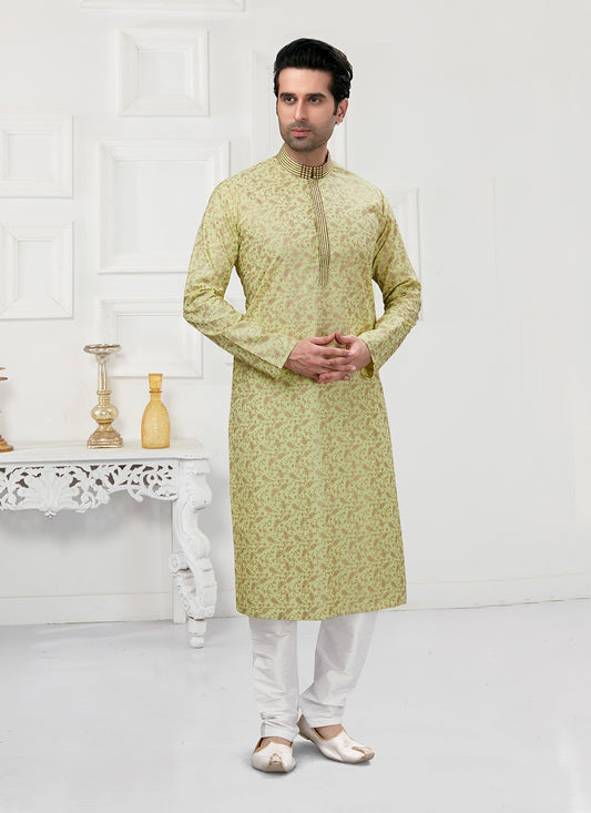Printed Cotton Green Kurta Pyjama - M3159