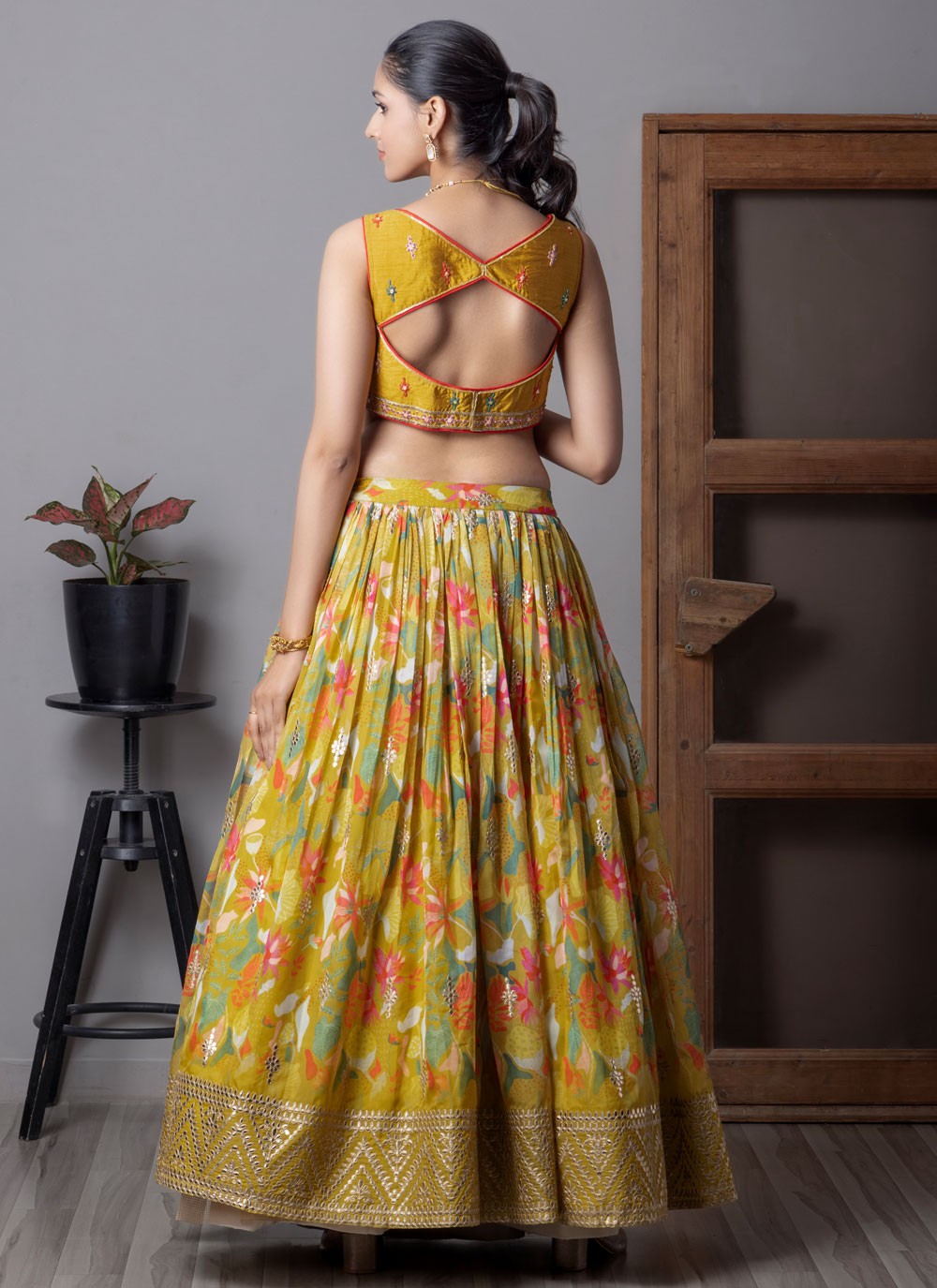 Embroidered Organza Green Lehenga Choli L3729