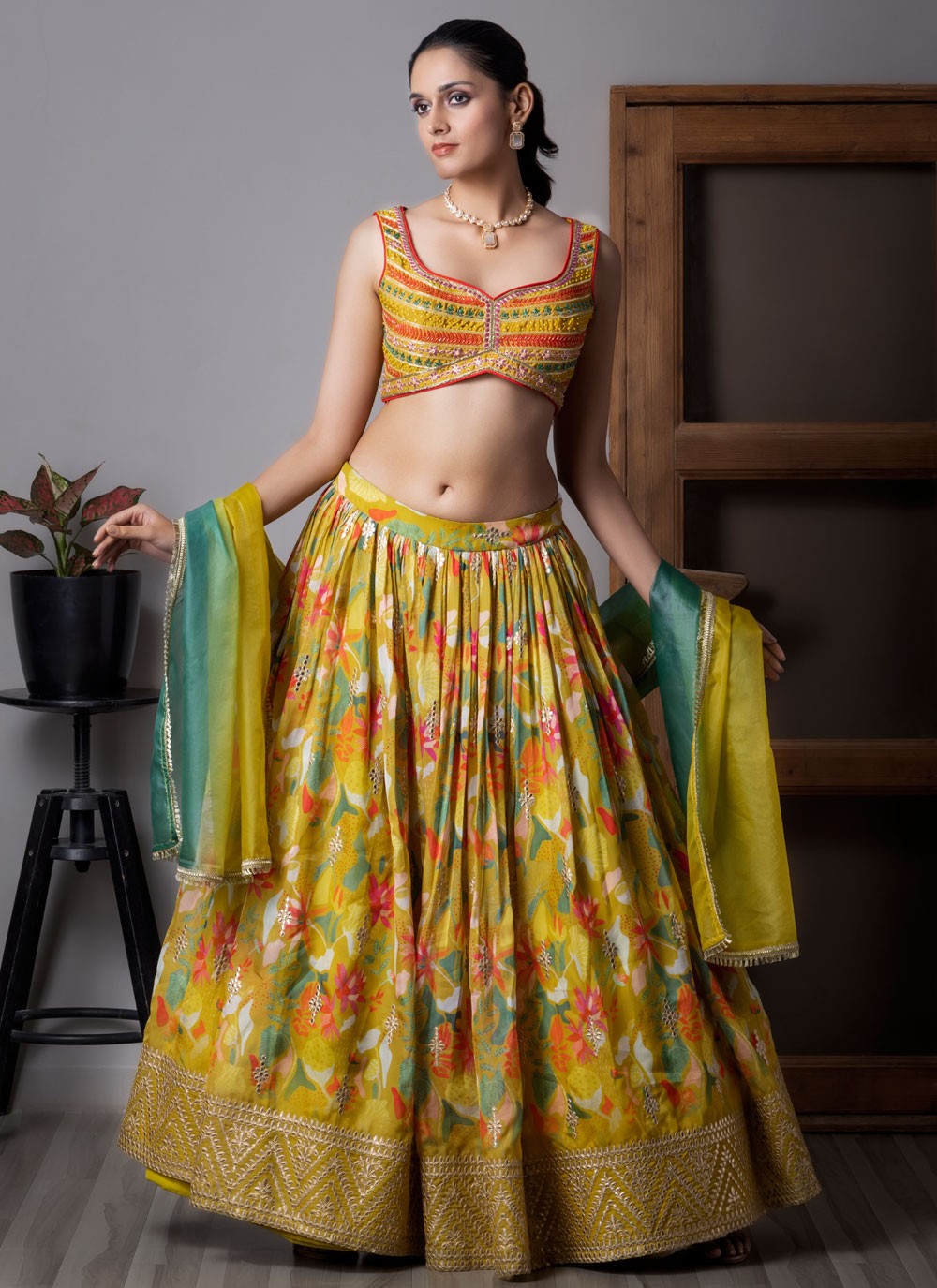 Embroidered Organza Green Lehenga Choli L3729