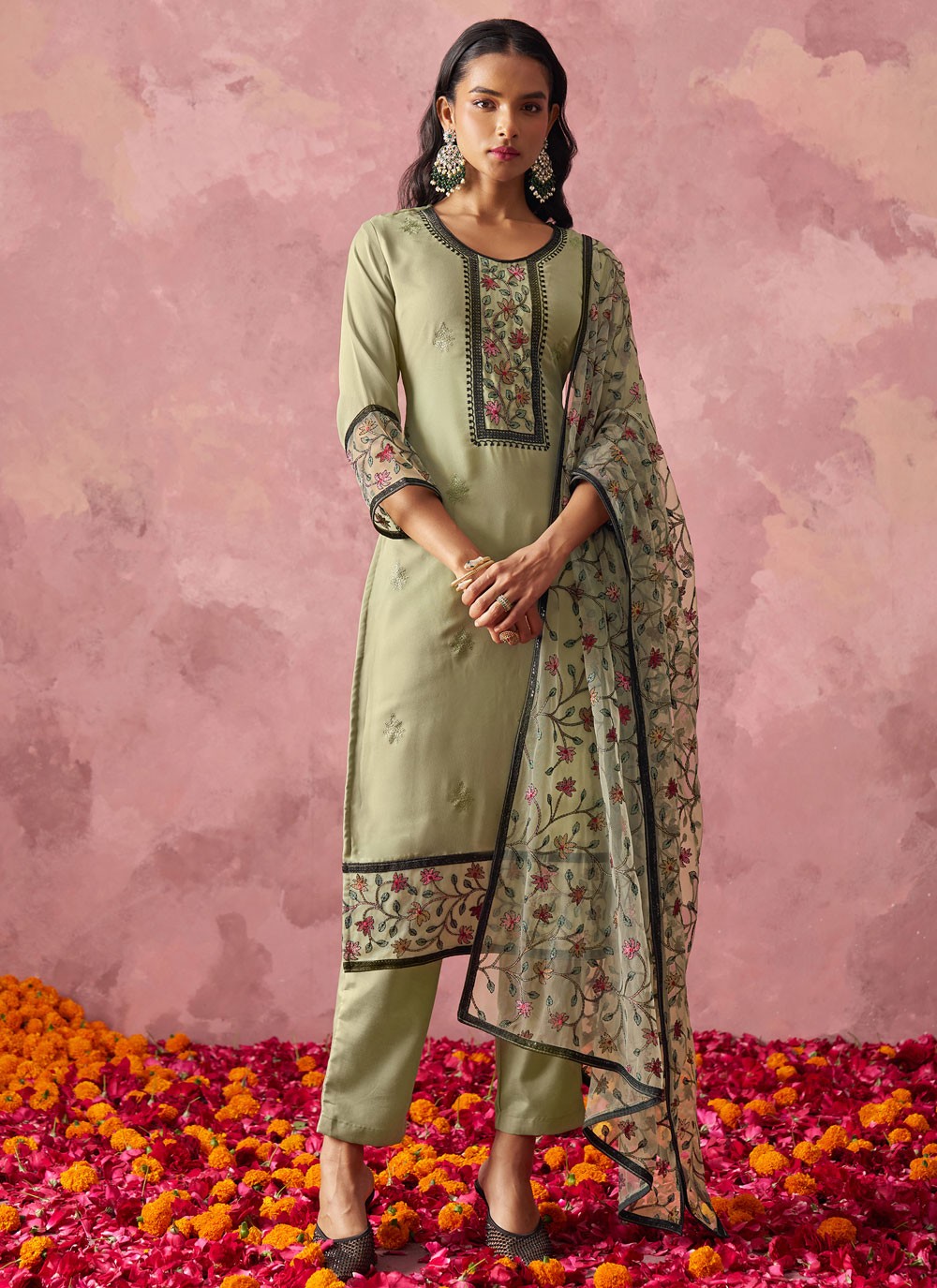 Salwar Suit Embroidered Green T7346