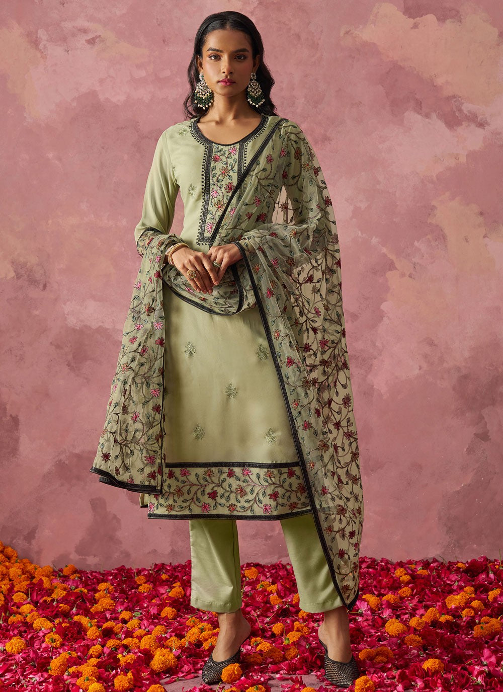 Salwar Suit Embroidered Green T7346
