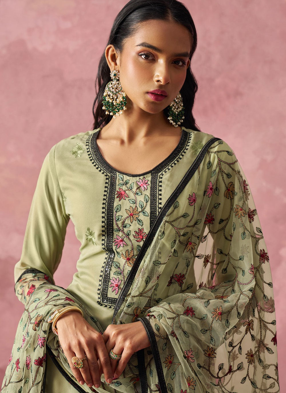 Salwar Suit Embroidered Green T7346