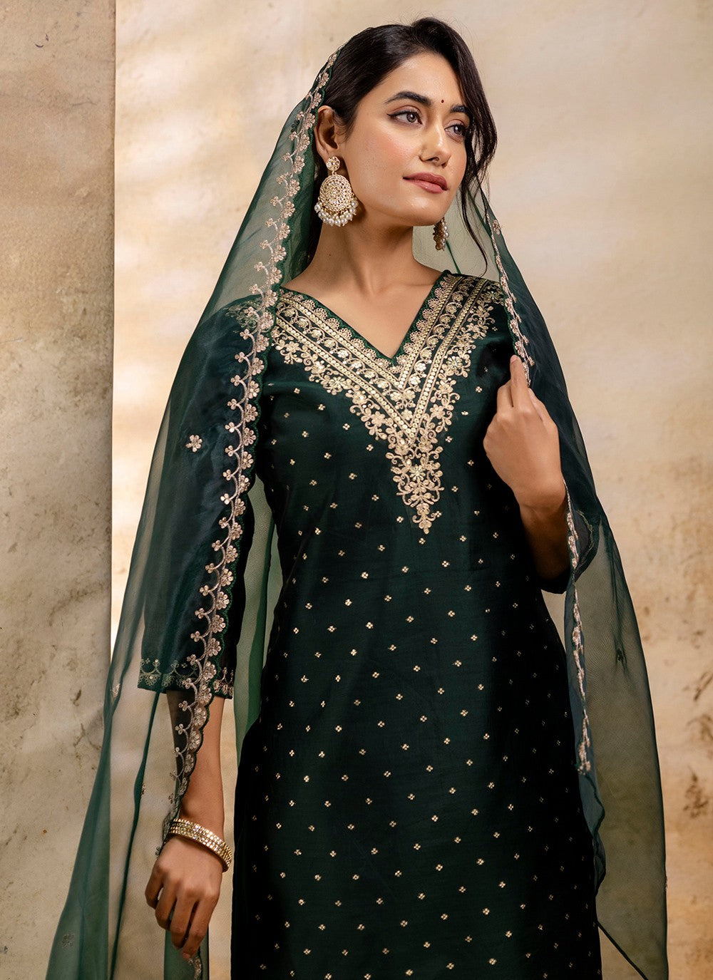 Salwar Suit Embroidered Green T7357