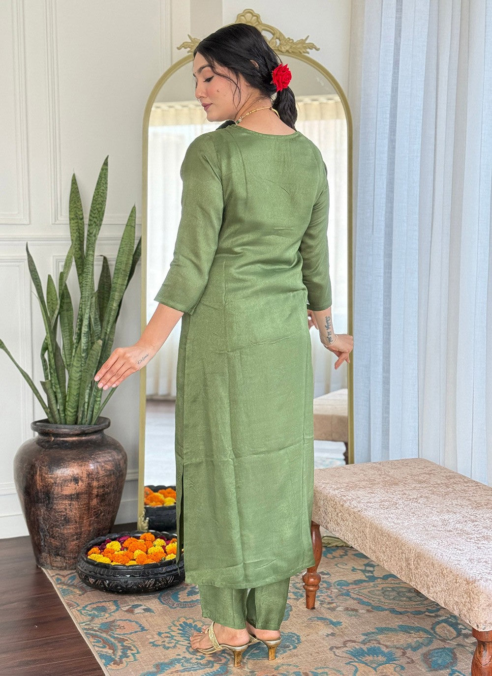 Embroidered Viscose Green Salwar Suit T6040