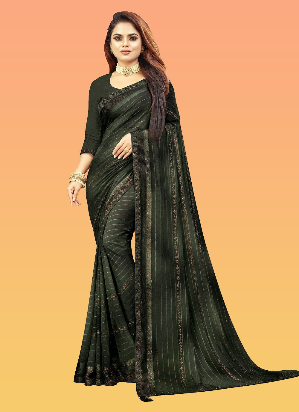 Trendy Stones Fancy Fabric Saree - S3429