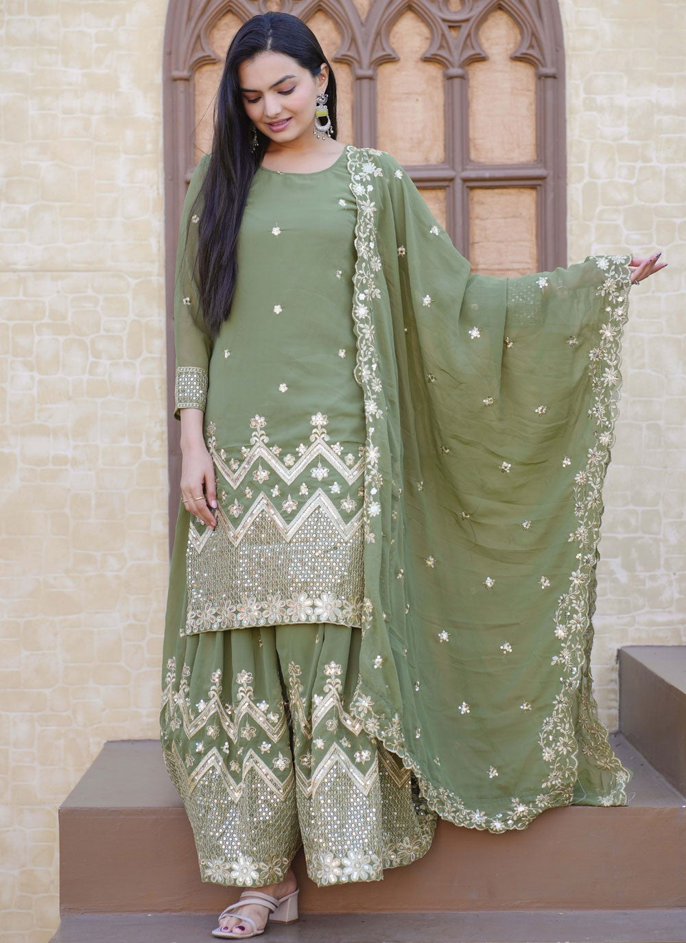 Archive Embroidered, Sequins, Zari 316823 Green T6840
