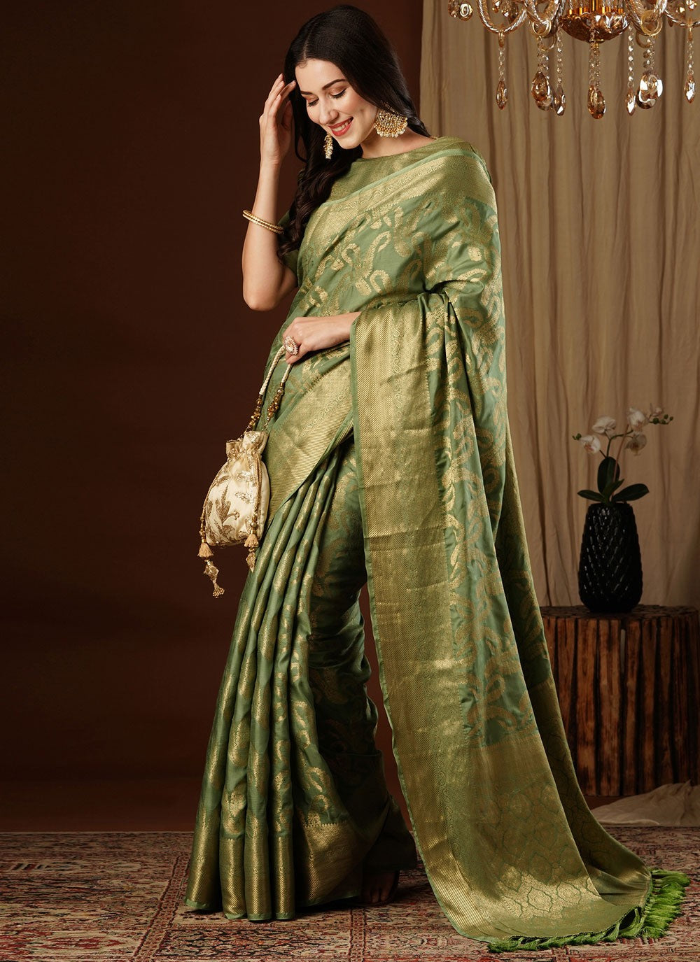 Contemporary Weaving Zari Viscose Saree - S8235