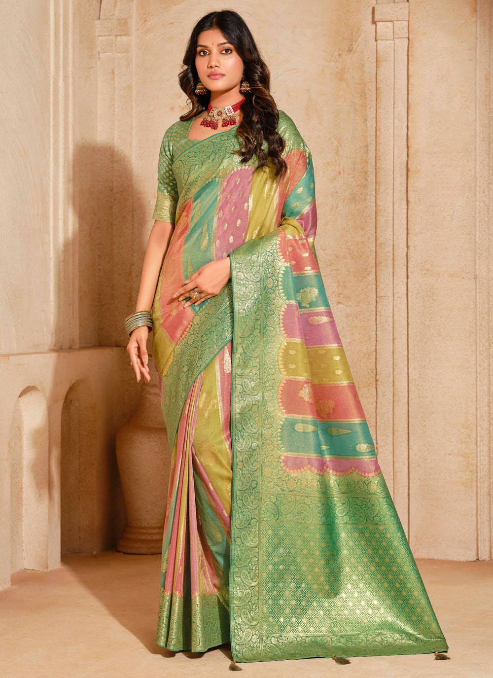 Trendy Saree Fancy Work Green Silk Saree S13270
