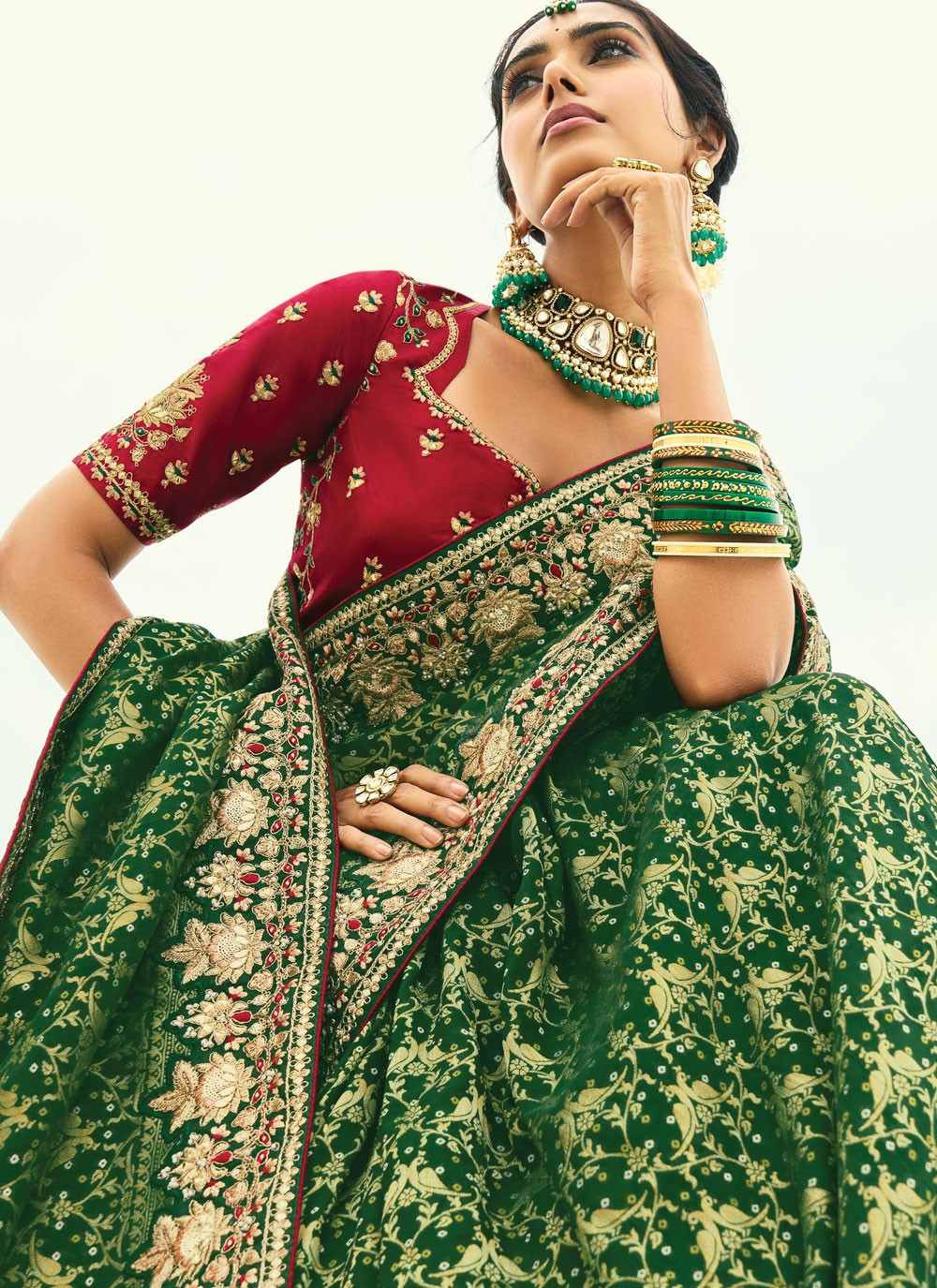 Green Pure Georgette Trendy Saree Cutdana, Embroidered, Fancy Work, Zari S19125