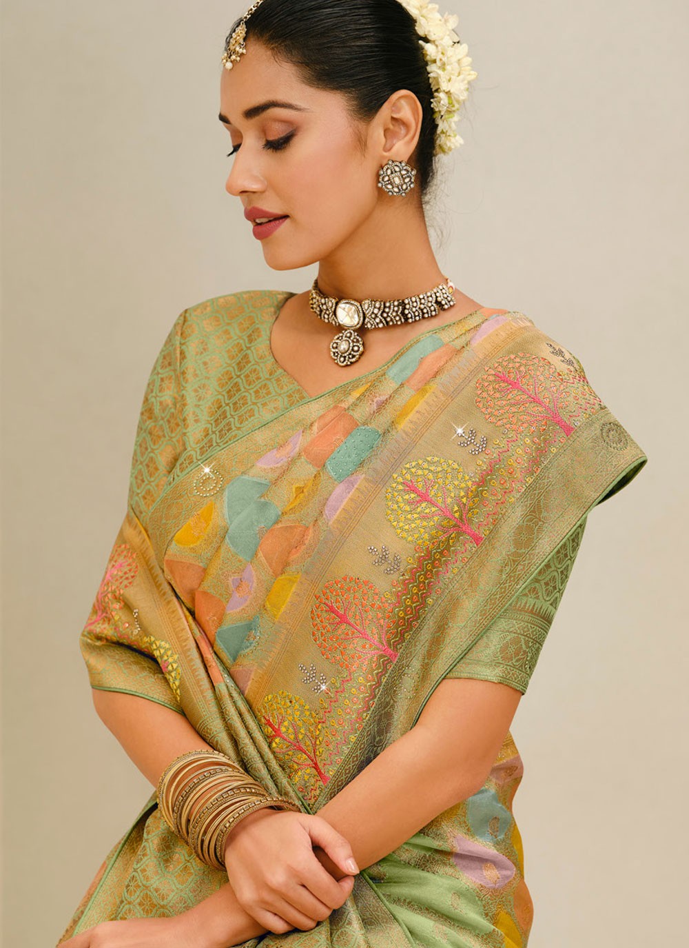Green Silk Trendy Saree Weaving Zari S20182