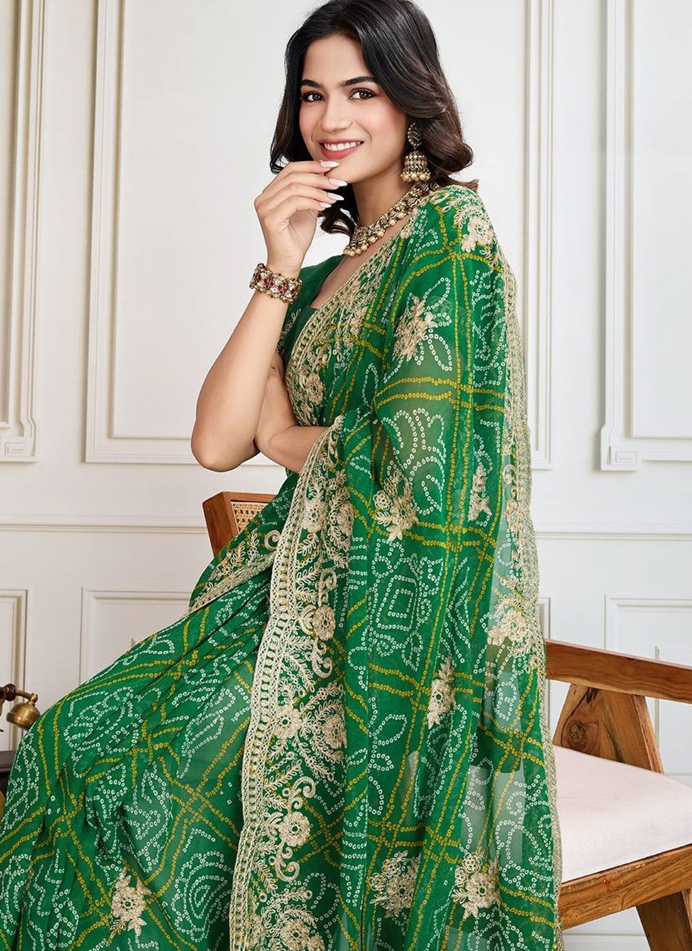 Bandhej Georgette Green Saree S13915