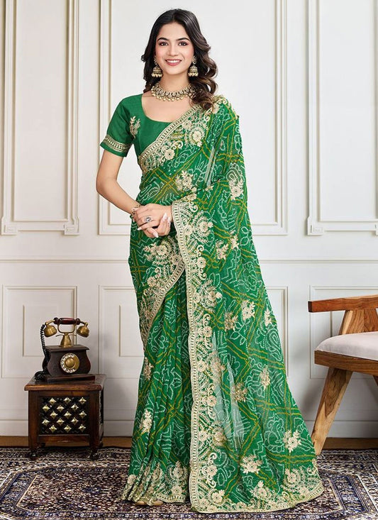 Bandhej Georgette Green Saree S13915