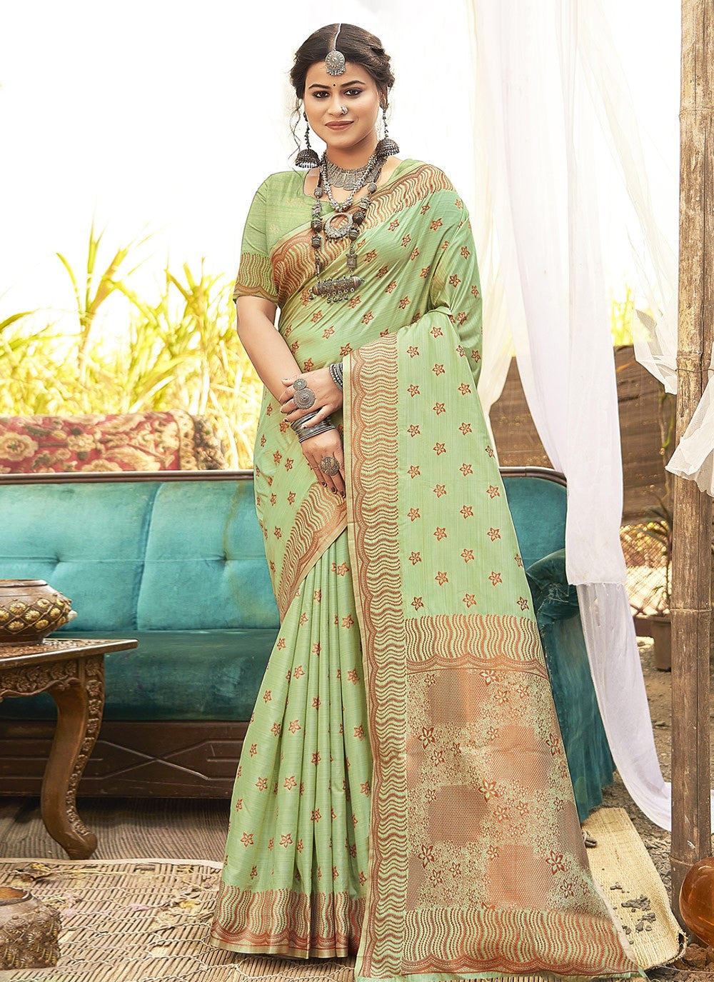 Weaving Zari Silk Green Saree S14603
