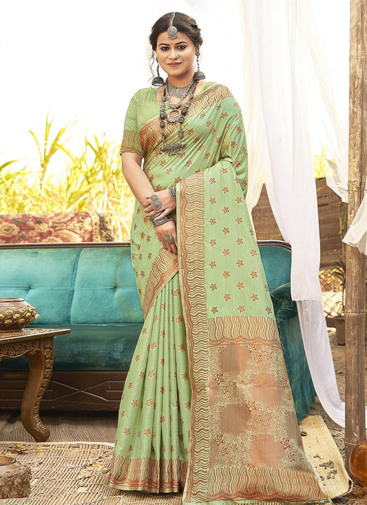 Weaving Zari Silk Green Saree S14603