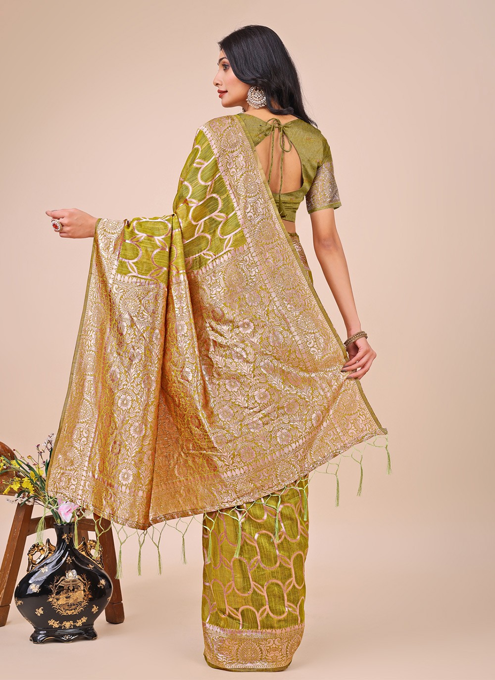 Woven Cotton Green Contemporary Saree S15144
