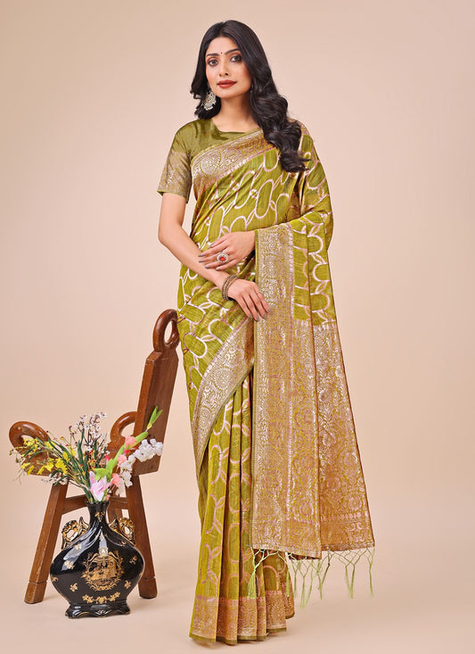 Woven Cotton Green Contemporary Saree S15144