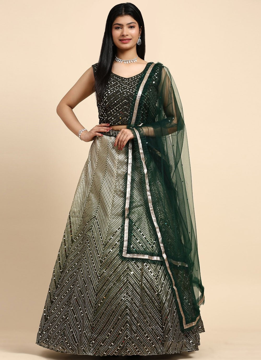 Cord Organza Readymade Lehenga Choli - L2609
