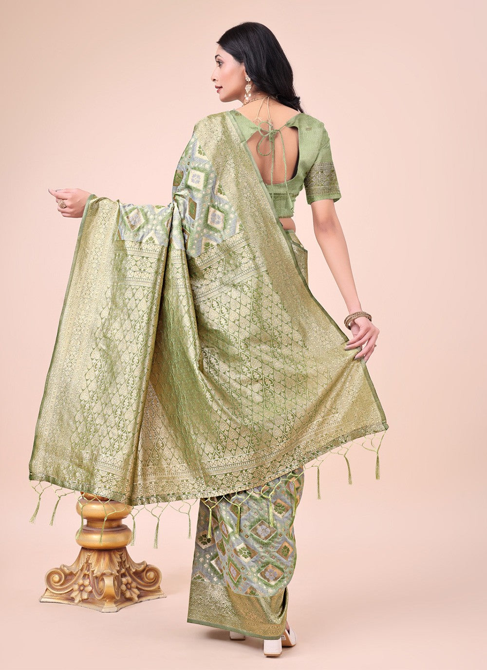 Printed Cotton Green Contemporary Saree S15174