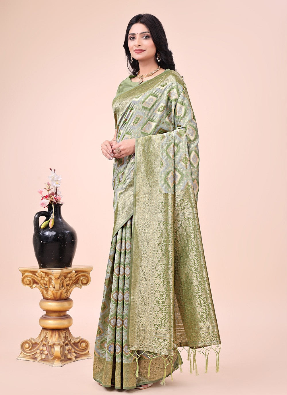 Printed Cotton Green Contemporary Saree S15174