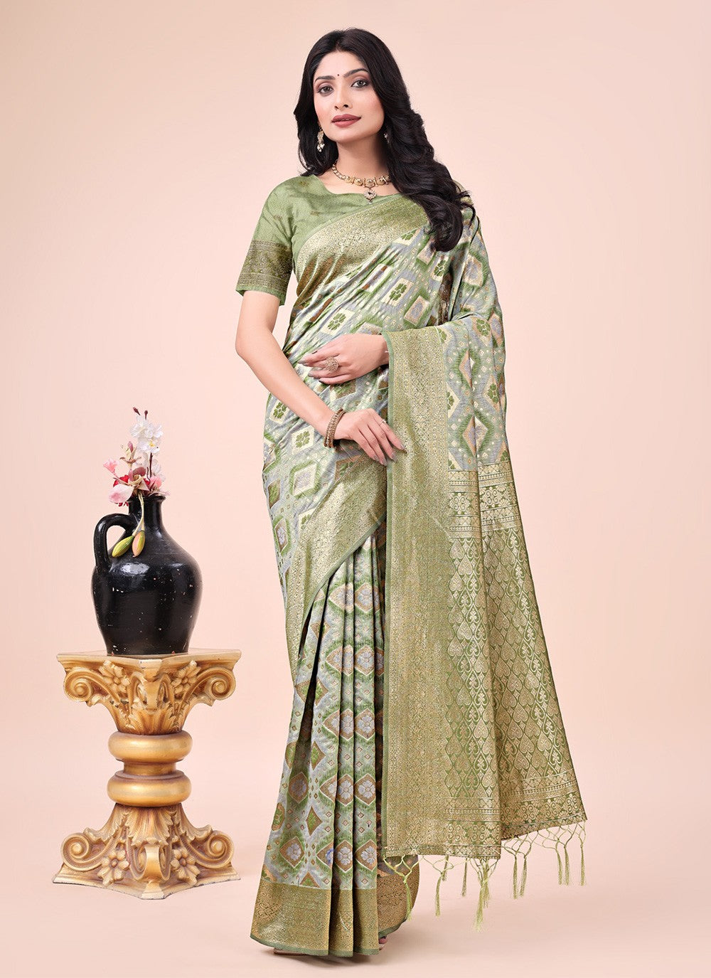 Printed Cotton Green Contemporary Saree S15174