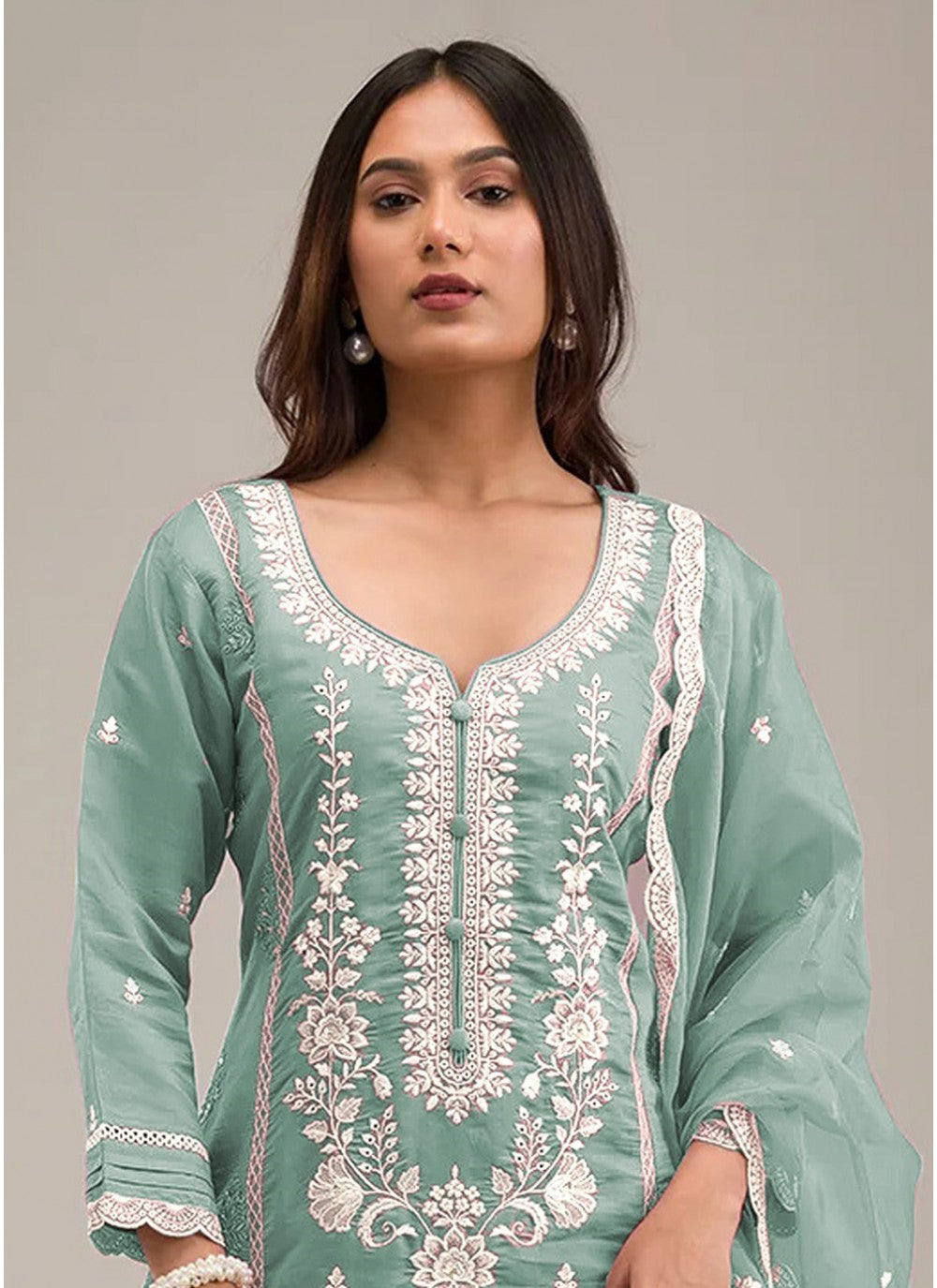 Embroidered Cotton Green Salwar Suit T6057