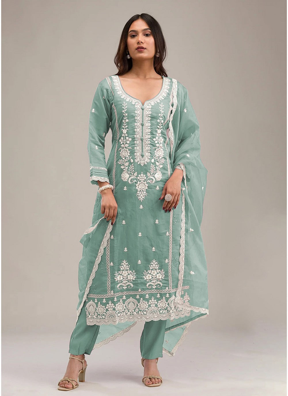 Embroidered Cotton Green Salwar Suit T6057