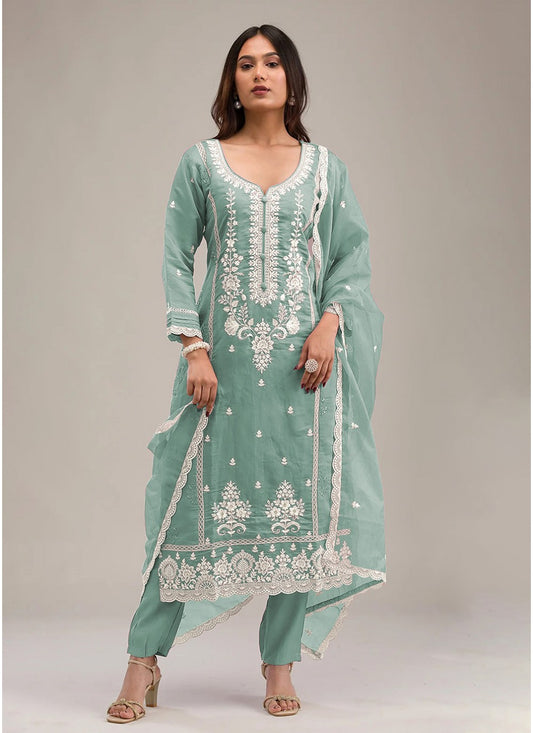 Embroidered Cotton Green Salwar Suit T6057