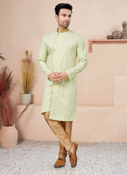 Lace Cotton Green Indo Western - M6208